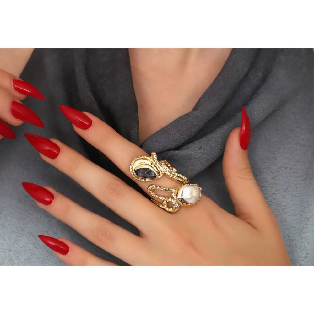 Gold Plated Stone Ring Adjustable ! NWT
